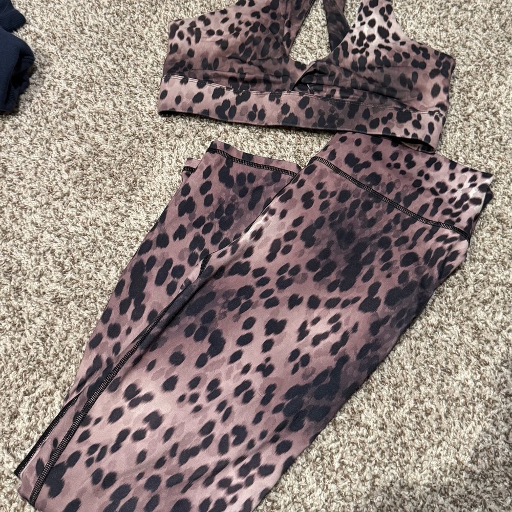 Fabletics “Spotted” Leopard Print Sports Bra and Leggings Set